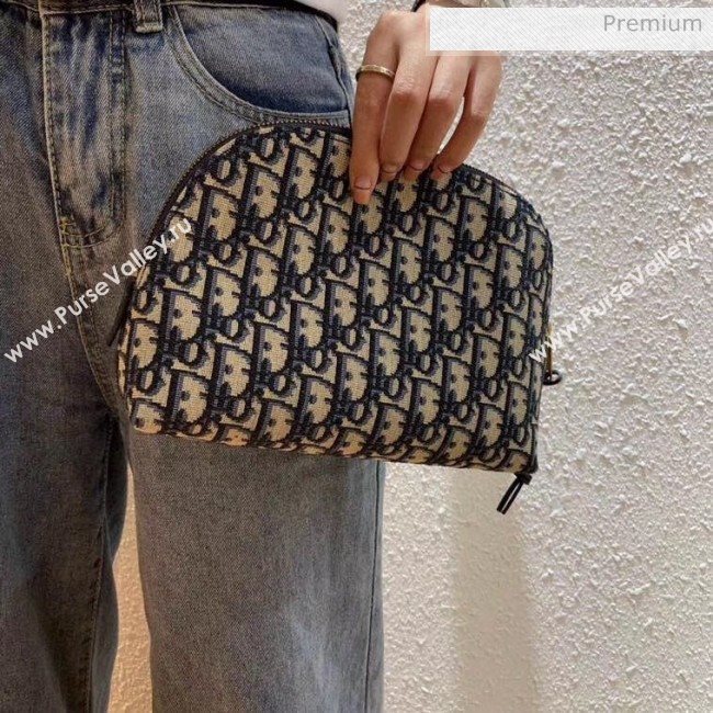 Dior Oblique Jacquard Canvas Cosmetic Clutch Bag Blue 2020 (BF-20030835)