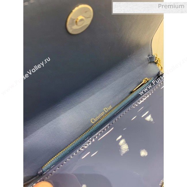 Dior Lady Dior Clutch with Chain in Cannage Patent Leather Light Blue 2018 (XXG-20030819)