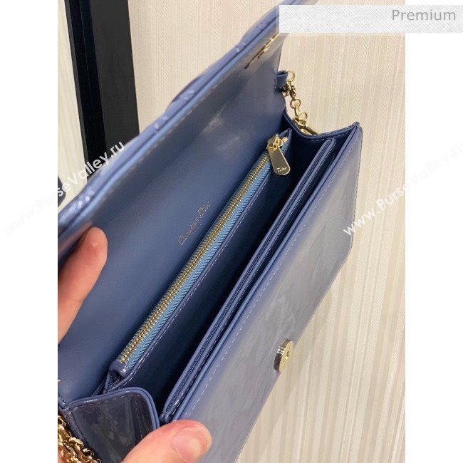 Dior Lady Dior Clutch with Chain in Cannage Patent Leather Light Blue 2018 (XXG-20030819)