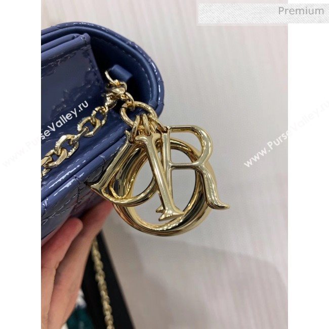 Dior Lady Dior Clutch with Chain in Cannage Patent Leather Light Blue 2018 (XXG-20030819)