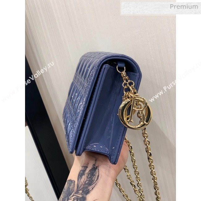Dior Lady Dior Clutch with Chain in Cannage Patent Leather Light Blue 2018 (XXG-20030819)