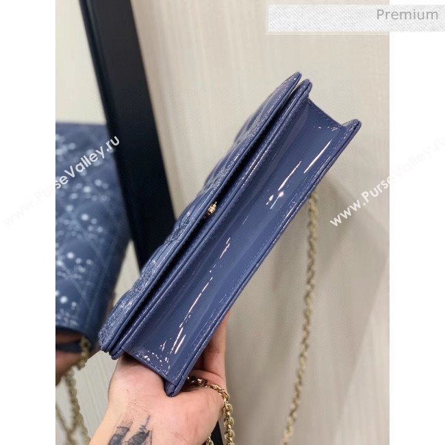 Dior Lady Dior Clutch with Chain in Cannage Patent Leather Light Blue 2018 (XXG-20030819)
