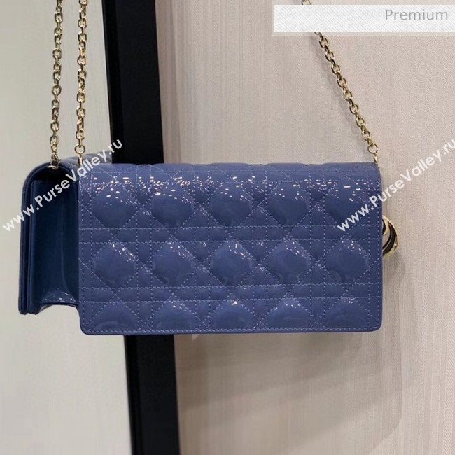 Dior Lady Dior Clutch with Chain in Cannage Patent Leather Light Blue 2018 (XXG-20030819)