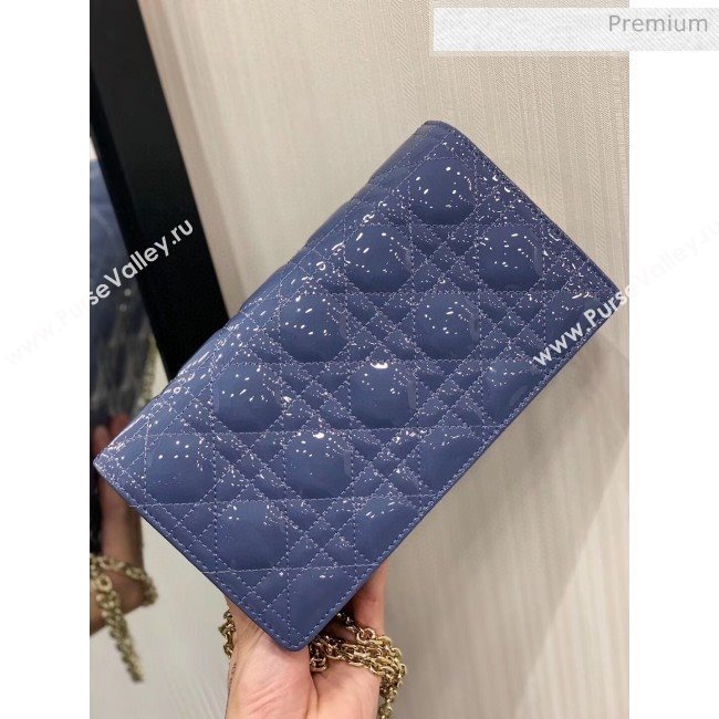 Dior Lady Dior Clutch with Chain in Cannage Patent Leather Light Blue 2018 (XXG-20030819)