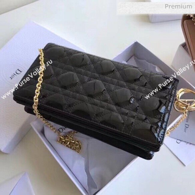 Dior Lady Dior Clutch with Chain in Cannage Patent Leather Black 2018 (XXG-20030818)