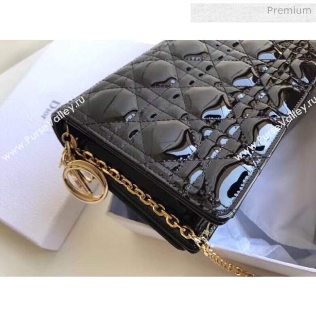 Dior Lady Dior Clutch with Chain in Cannage Patent Leather Black 2018 (XXG-20030818)