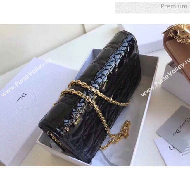 Dior Lady Dior Clutch with Chain in Cannage Patent Leather Black 2018 (XXG-20030818)