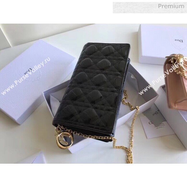 Dior Lady Dior Clutch with Chain in Cannage Patent Leather Black 2018 (XXG-20030818)