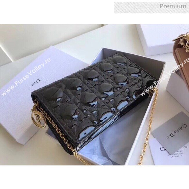 Dior Lady Dior Clutch with Chain in Cannage Patent Leather Black 2018 (XXG-20030818)