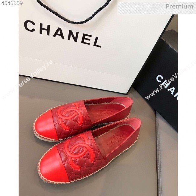 Chanel Quilted Calfskin Flat Espadrilles G29762 Dark Red 2020 (EM-20031001)