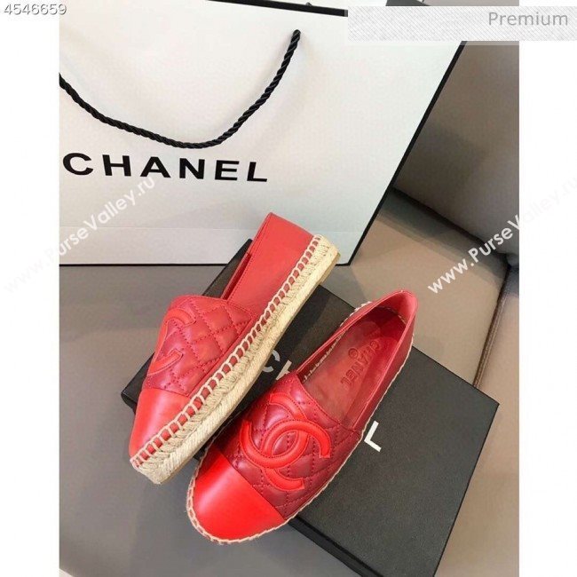 Chanel Quilted Calfskin Flat Espadrilles G29762 Dark Red 2020 (EM-20031001)