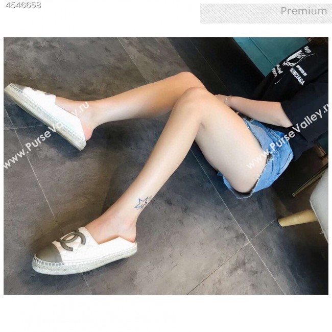 Chanel Quilted Calfskin Flat Espadrilles G29762 White/Steel Gray 2020 (EM-20031003)