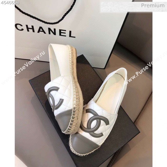 Chanel Quilted Calfskin Flat Espadrilles G29762 White/Steel Gray 2020 (EM-20031003)