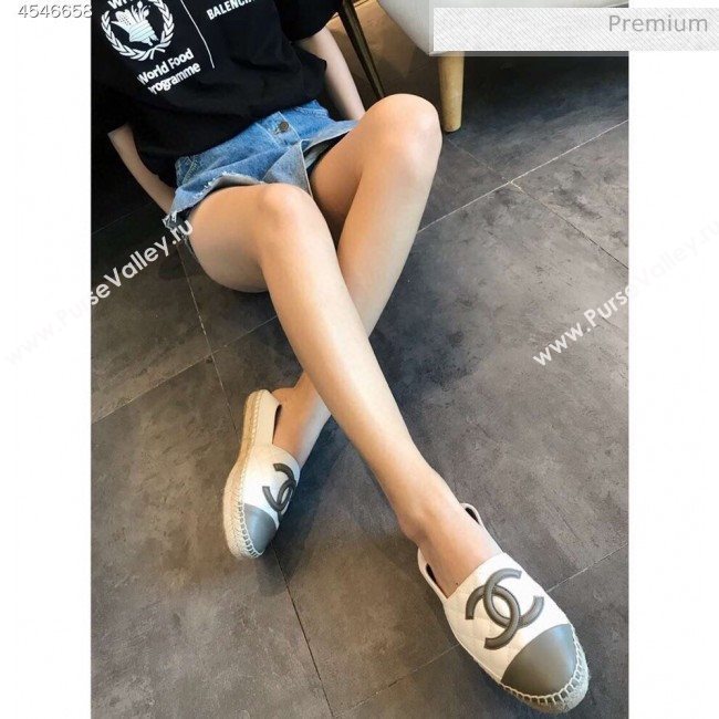 Chanel Quilted Calfskin Flat Espadrilles G29762 White/Steel Gray 2020 (EM-20031003)