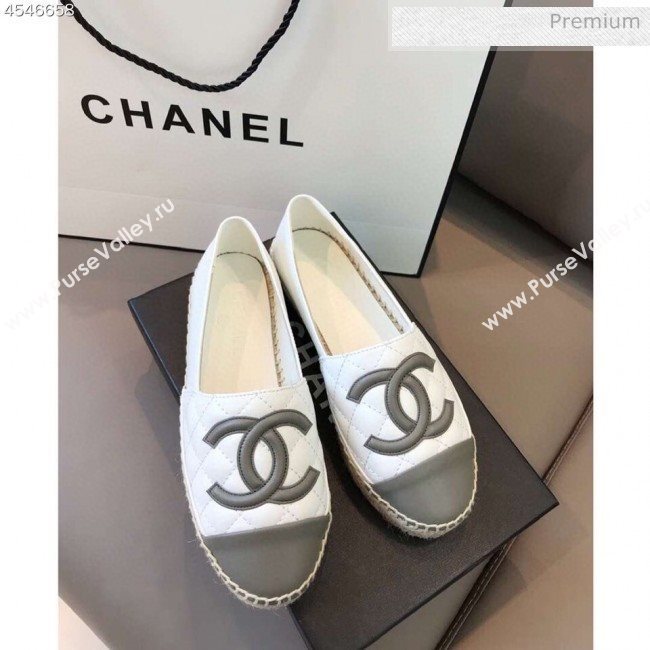 Chanel Quilted Calfskin Flat Espadrilles G29762 White/Steel Gray 2020 (EM-20031003)