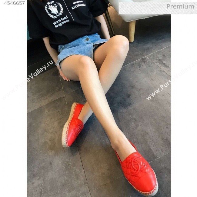 Chanel Quilted Calfskin Flat Espadrilles G29762 Bright Red 2020 (EM-20031002)