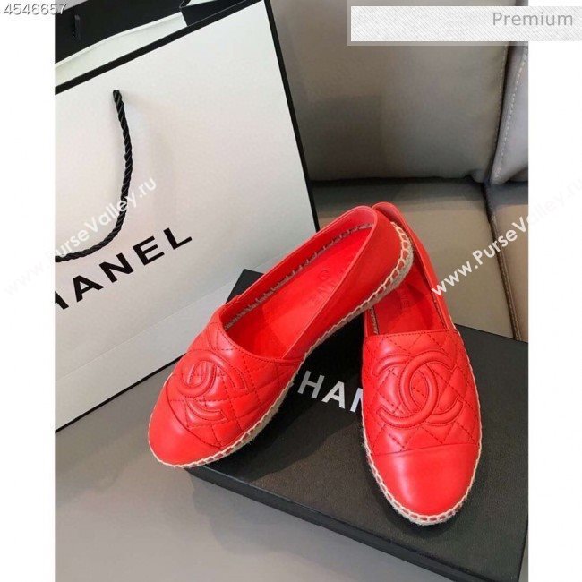 Chanel Quilted Calfskin Flat Espadrilles G29762 Bright Red 2020 (EM-20031002)