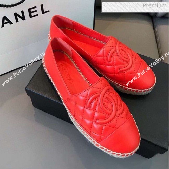 Chanel Quilted Calfskin Flat Espadrilles G29762 Bright Red 2020 (EM-20031002)