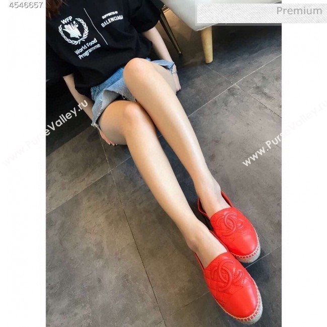 Chanel Quilted Calfskin Flat Espadrilles G29762 Bright Red 2020 (EM-20031002)