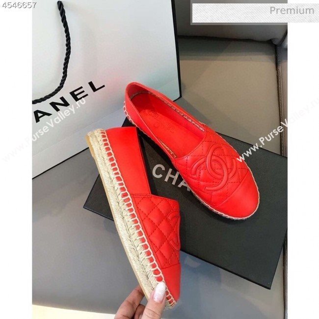 Chanel Quilted Calfskin Flat Espadrilles G29762 Bright Red 2020 (EM-20031002)