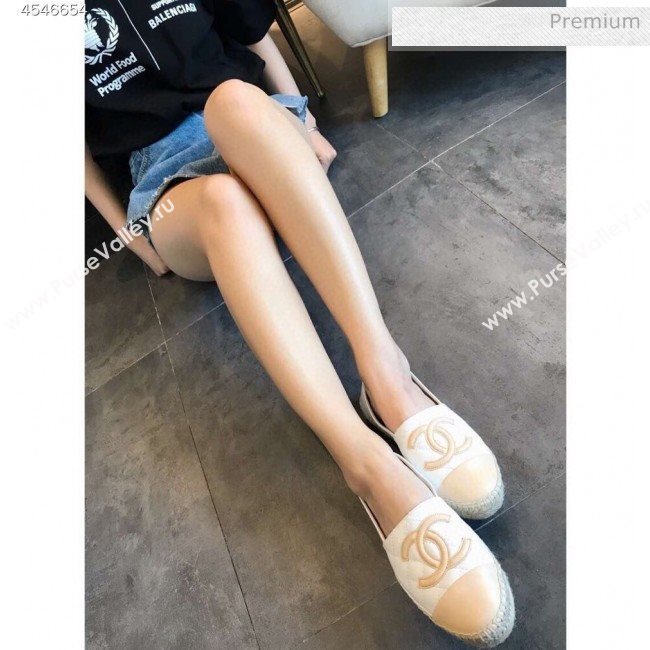 Chanel Quilted Calfskin Flat Espadrilles G29762 White/Beige 2020 (EM-20031006)