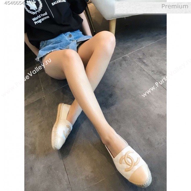 Chanel Quilted Calfskin Flat Espadrilles G29762 White/Beige 2020 (EM-20031006)