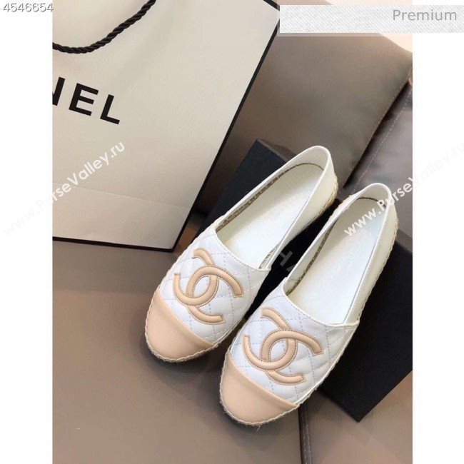Chanel Quilted Calfskin Flat Espadrilles G29762 White/Beige 2020 (EM-20031006)