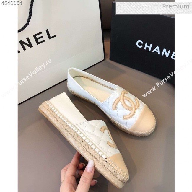Chanel Quilted Calfskin Flat Espadrilles G29762 White/Beige 2020 (EM-20031006)