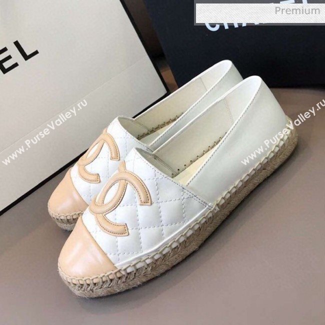 Chanel Quilted Calfskin Flat Espadrilles G29762 White/Beige 2020 (EM-20031006)