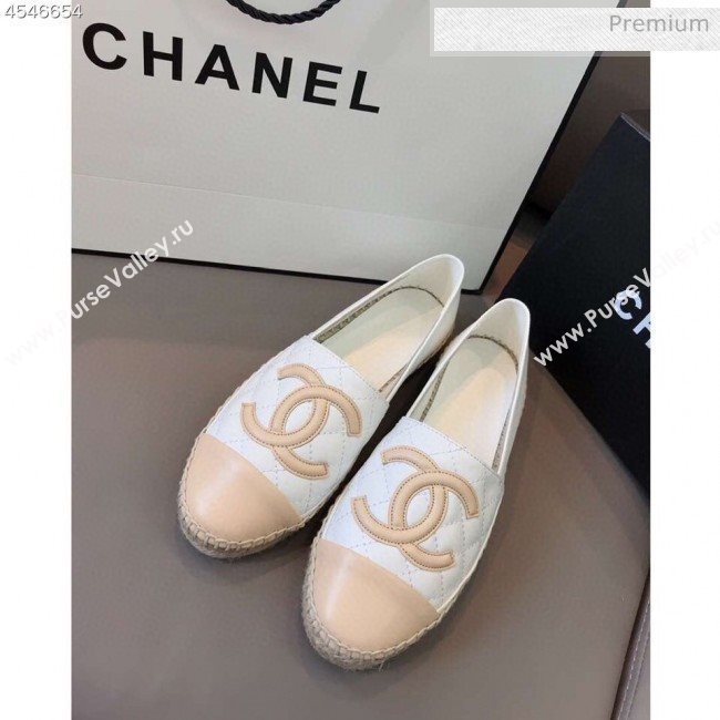 Chanel Quilted Calfskin Flat Espadrilles G29762 White/Beige 2020 (EM-20031006)