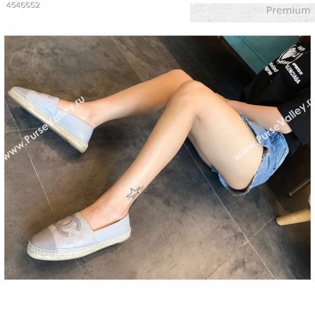 Chanel Quilted Calfskin Flat Espadrilles G29762 Light Gray 2020 (EM-20031007)