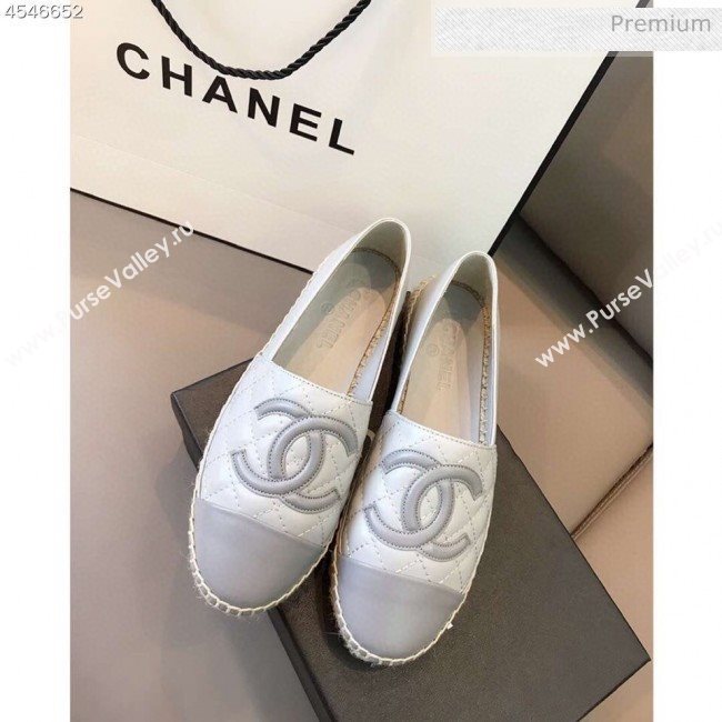 Chanel Quilted Calfskin Flat Espadrilles G29762 Light Gray 2020 (EM-20031007)