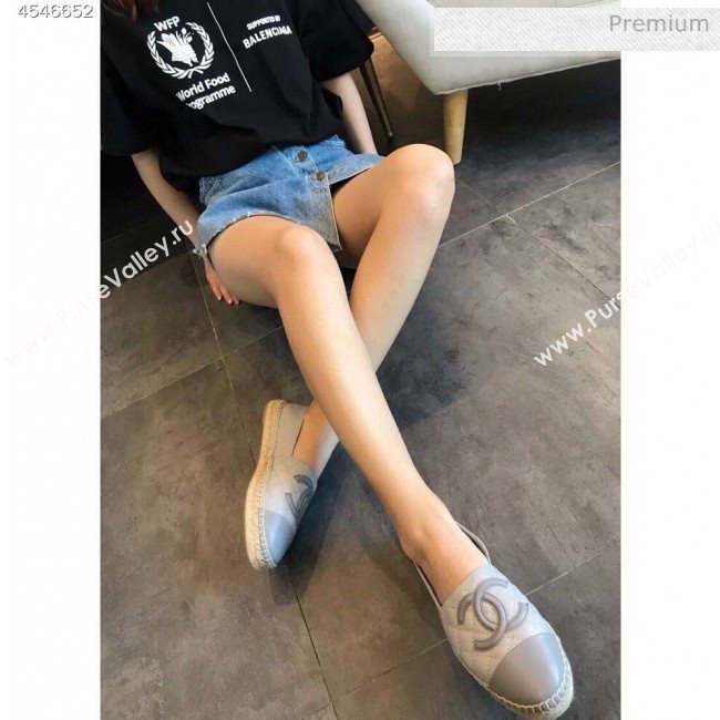 Chanel Quilted Calfskin Flat Espadrilles G29762 Light Gray 2020 (EM-20031007)