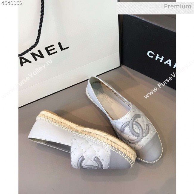 Chanel Quilted Calfskin Flat Espadrilles G29762 Light Gray 2020 (EM-20031007)