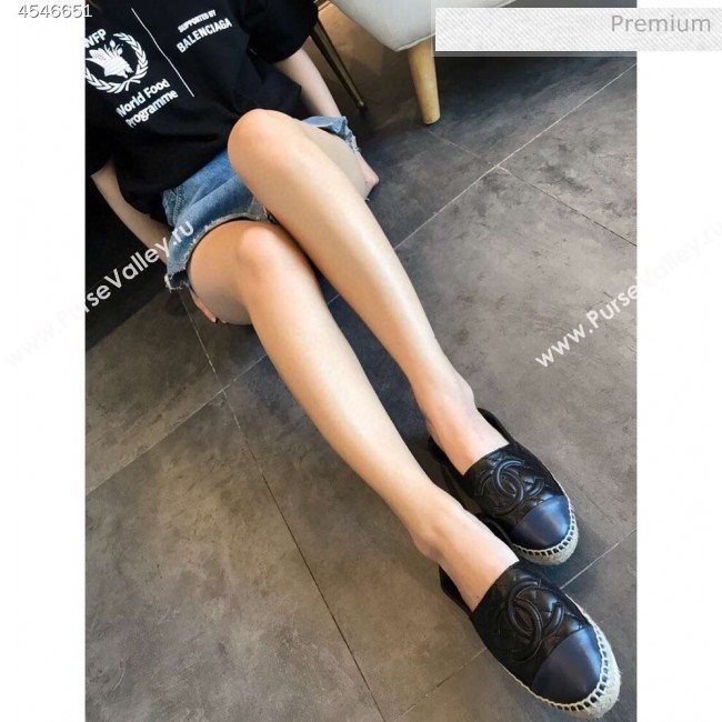 Chanel Quilted Calfskin Flat Espadrilles G29762 Black/Navy Blue 2020 (EM-20031008)