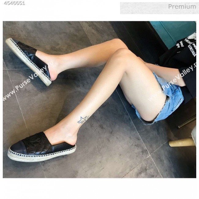 Chanel Quilted Calfskin Flat Espadrilles G29762 Black/Navy Blue 2020 (EM-20031008)