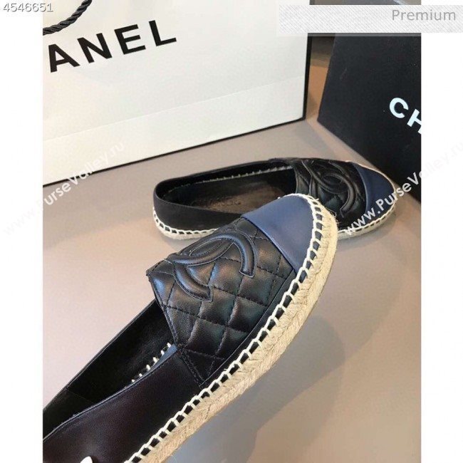 Chanel Quilted Calfskin Flat Espadrilles G29762 Black/Navy Blue 2020 (EM-20031008)