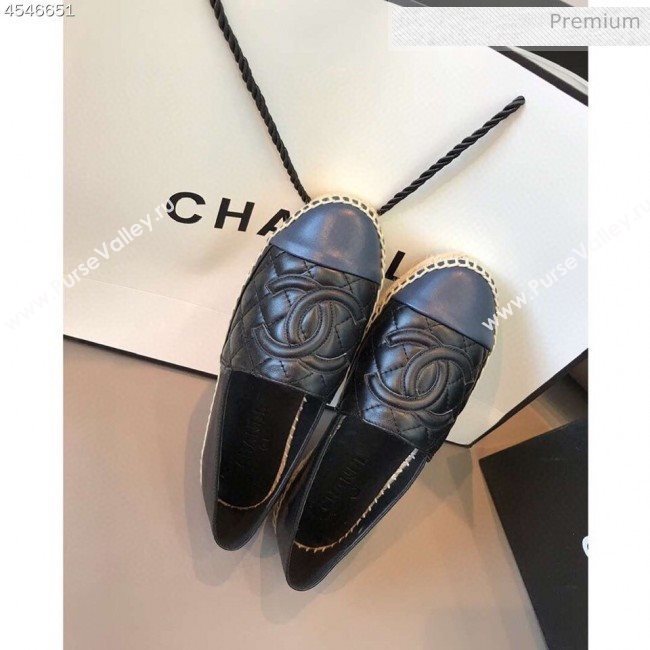 Chanel Quilted Calfskin Flat Espadrilles G29762 Black/Navy Blue 2020 (EM-20031008)