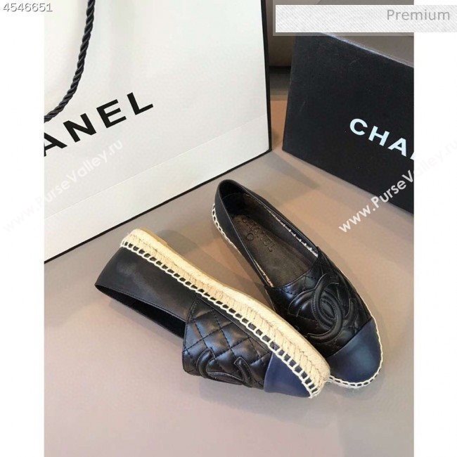 Chanel Quilted Calfskin Flat Espadrilles G29762 Black/Navy Blue 2020 (EM-20031008)
