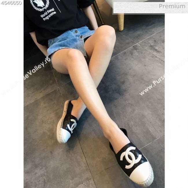 Chanel Quilted Calfskin Flat Espadrilles G29762 Black/White 2020 (EM-20031009)