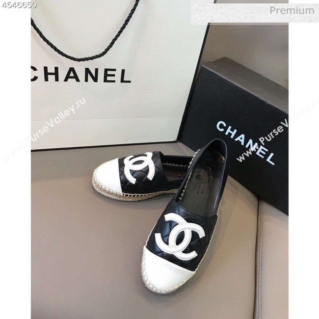 Chanel Quilted Calfskin Flat Espadrilles G29762 Black/White 2020 (EM-20031009)