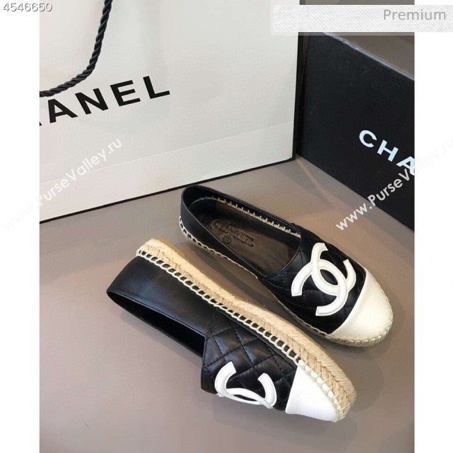 Chanel Quilted Calfskin Flat Espadrilles G29762 Black/White 2020 (EM-20031009)
