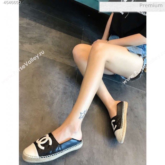 Chanel Quilted Calfskin Flat Espadrilles G29762 Black/White 2020 (EM-20031009)
