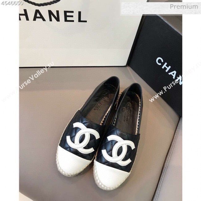 Chanel Quilted Calfskin Flat Espadrilles G29762 Black/White 2020 (EM-20031009)