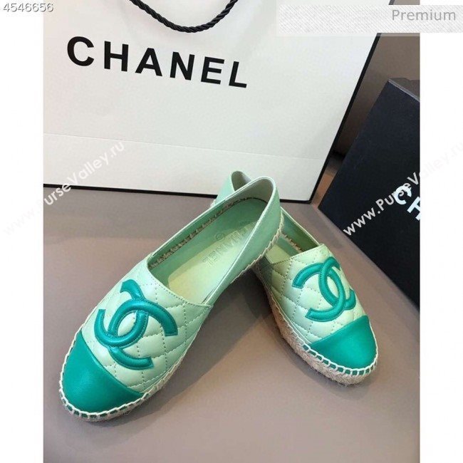 Chanel Quilted Calfskin Flat Espadrilles G29762 Green 2020 (EM-20031004)