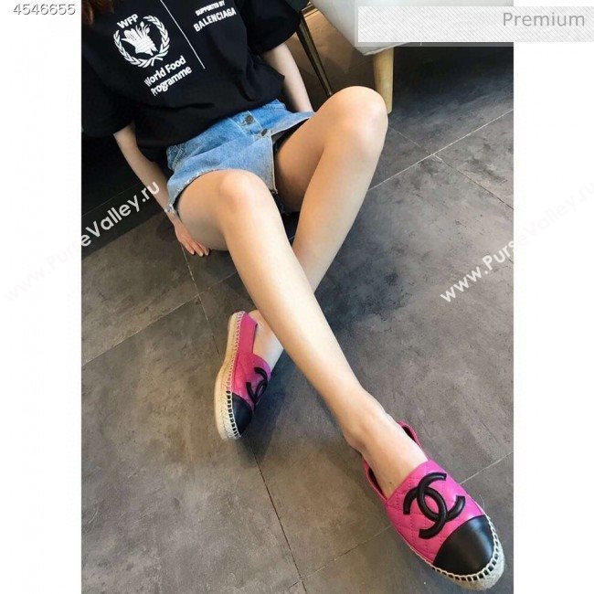 Chanel Quilted Calfskin Flat Espadrilles G29762 Hot Pink/Black 2020 (EM-20031005)