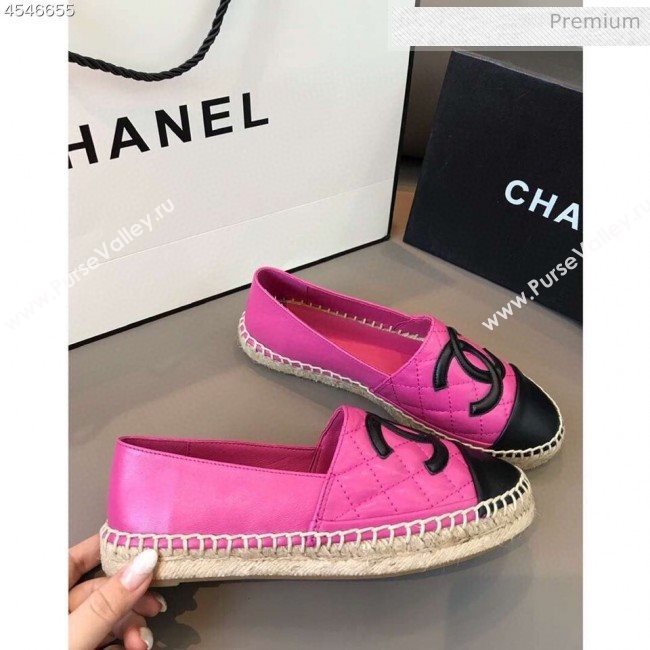 Chanel Quilted Calfskin Flat Espadrilles G29762 Hot Pink/Black 2020 (EM-20031005)