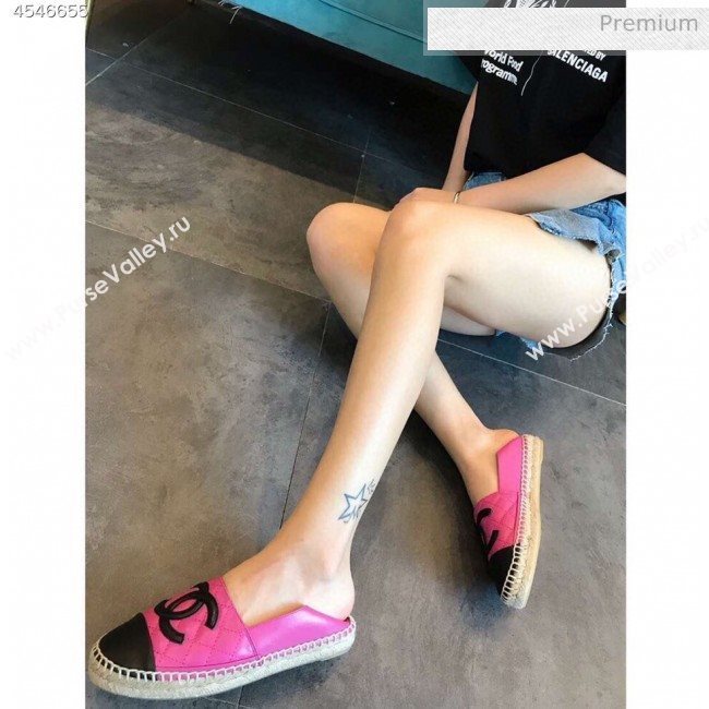 Chanel Quilted Calfskin Flat Espadrilles G29762 Hot Pink/Black 2020 (EM-20031005)