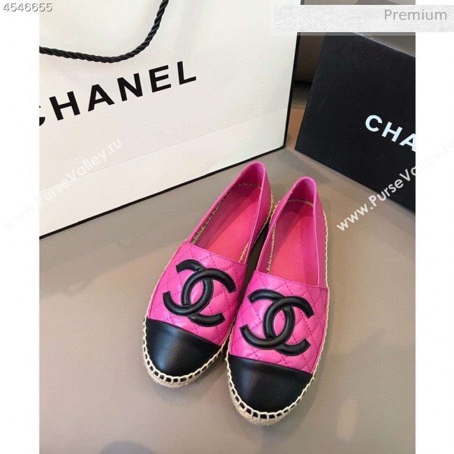 Chanel Quilted Calfskin Flat Espadrilles G29762 Hot Pink/Black 2020 (EM-20031005)