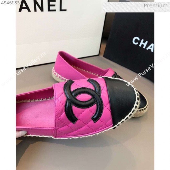 Chanel Quilted Calfskin Flat Espadrilles G29762 Hot Pink/Black 2020 (EM-20031005)